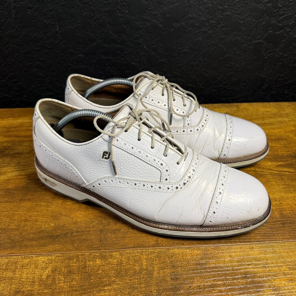 FootJoy DryJoys 53903 White Leather Spiked Golf Shoes Mens Size 10.5 M
